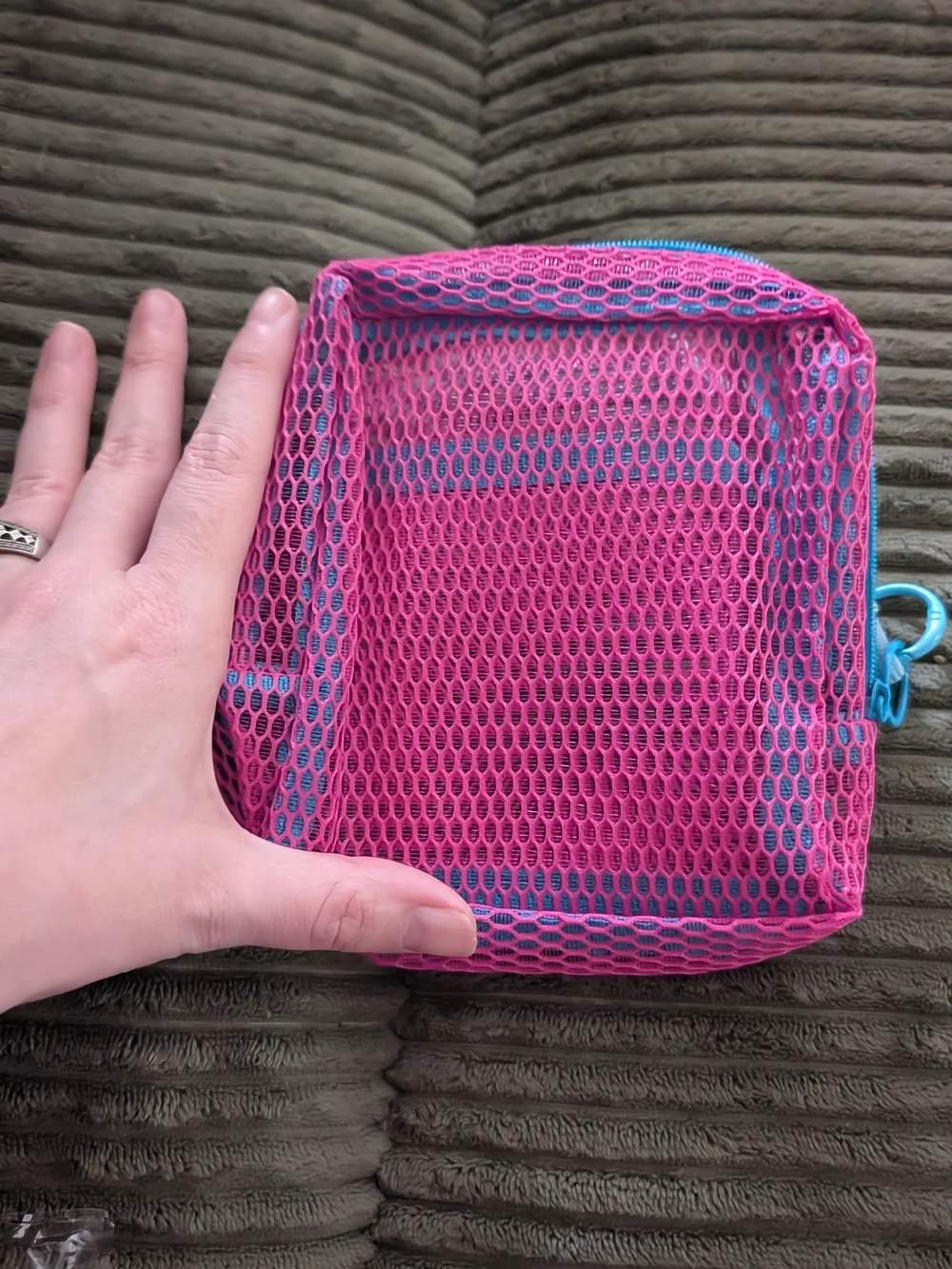 🦋 Pink Mesh Wristlet Pouch with Blue Accents